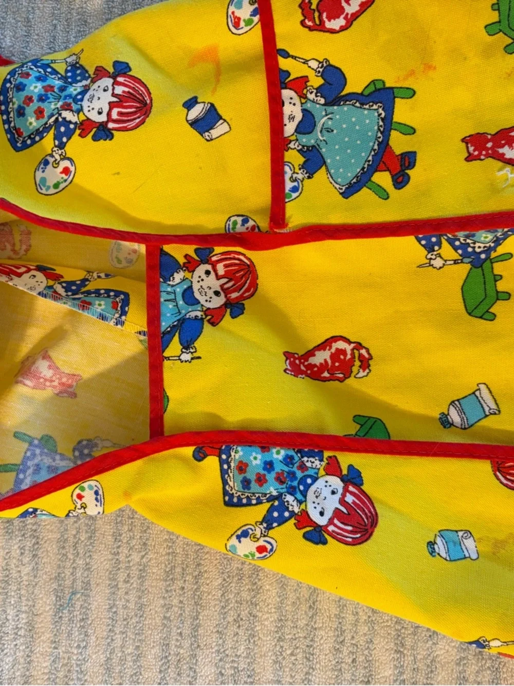 Vintage Kids Yellow Artist Smock with Red Trim